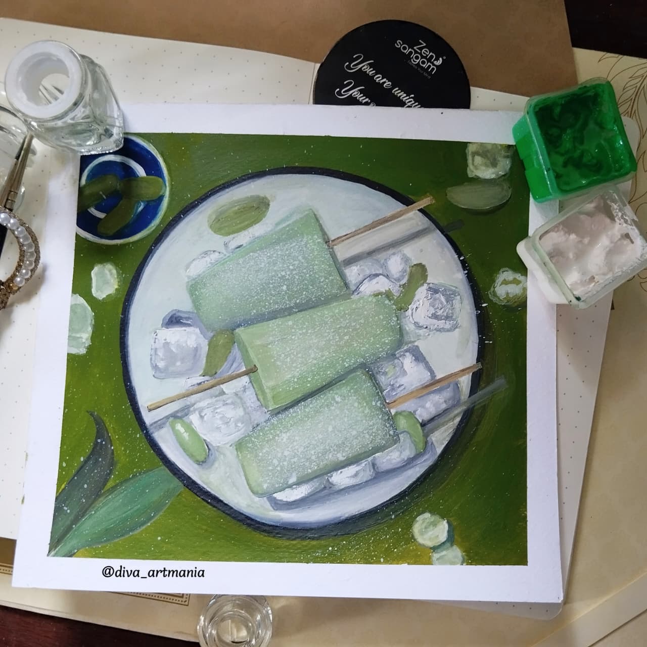 Painting of a matcha dessert bowl