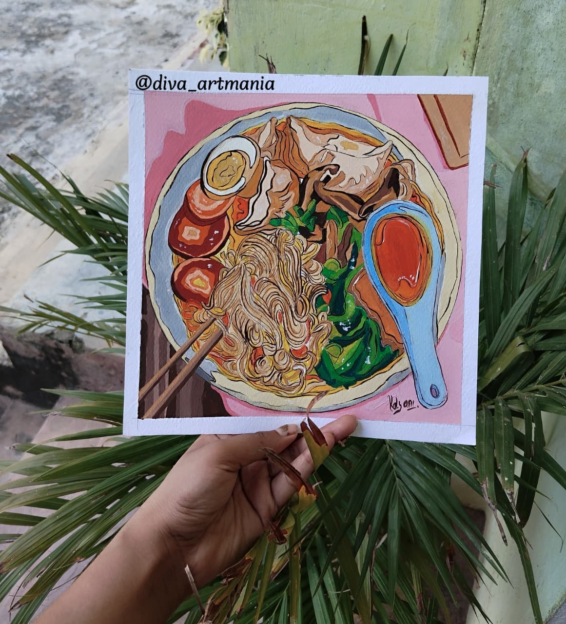Painting of a bowl of noodles